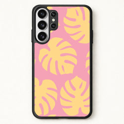 Pink And Yellow Summer Leaves Pattern Phone Case for Galaxy S26 Ultra