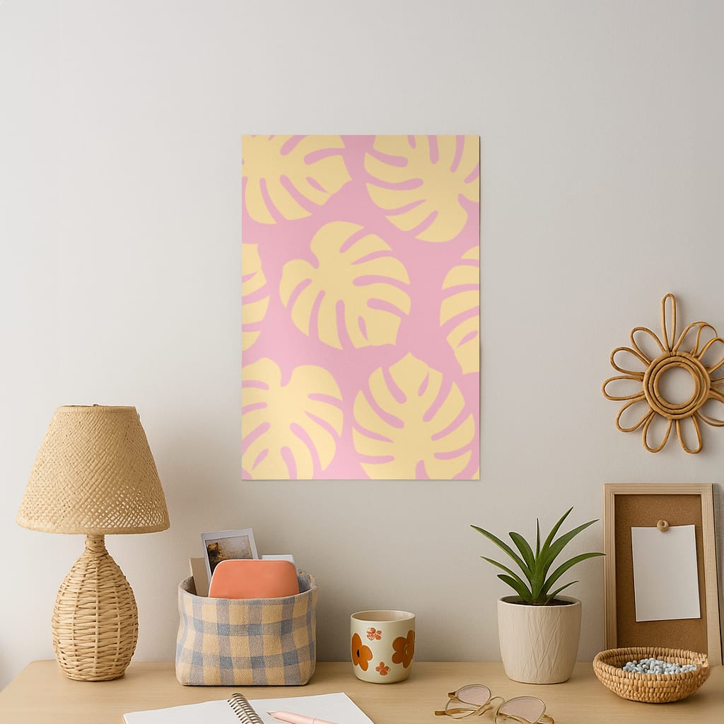 Pink And Yellow Summer Leaves Pattern Art Print
