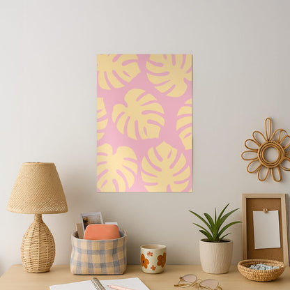 Pink And Yellow Summer Leaves Pattern Art Print