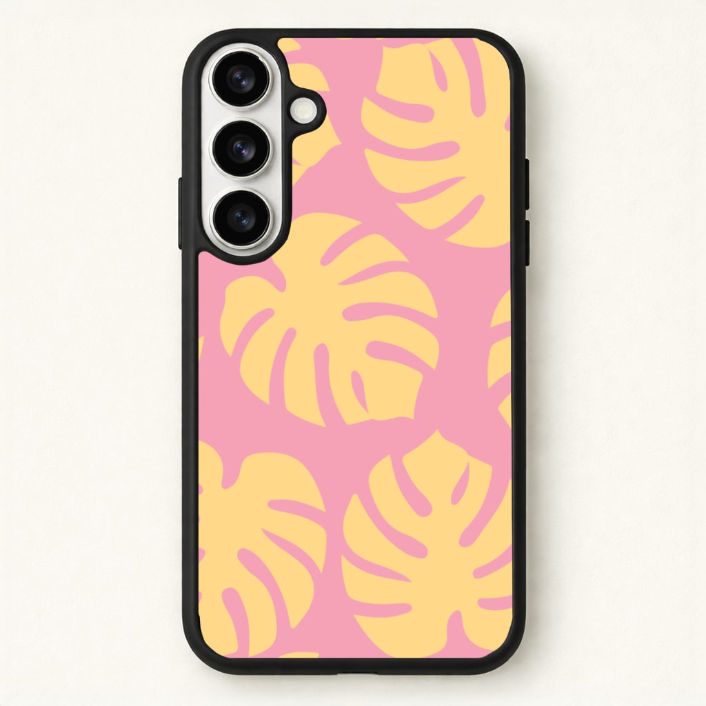 Pink And Yellow Summer Leaves Pattern Phone Case for Galaxy S26