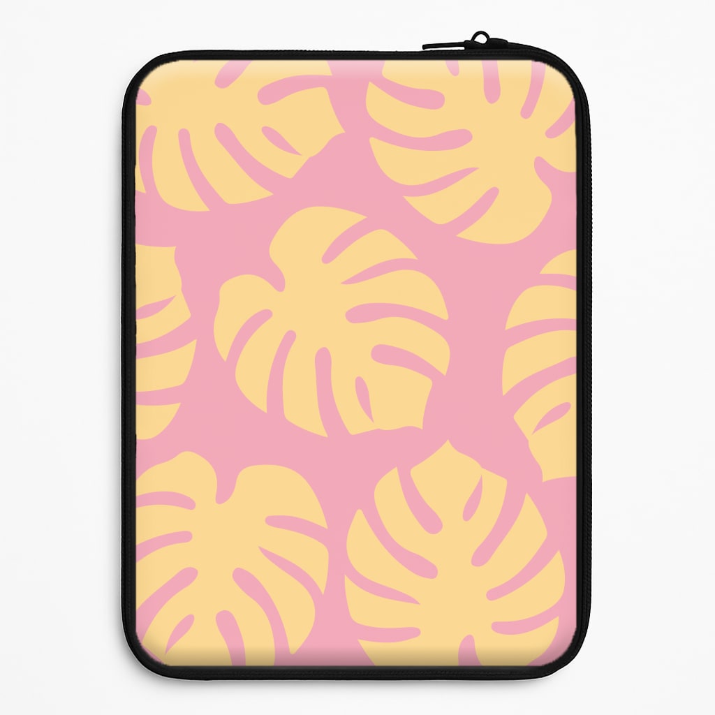 Pink And Yellow Summer Leaves Pattern Universal Laptop Sleeve