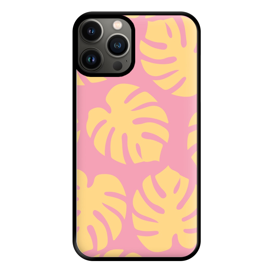 Pink And Yellow Summer Leaves Pattern Phone Case for iPhone 13 Pro Max