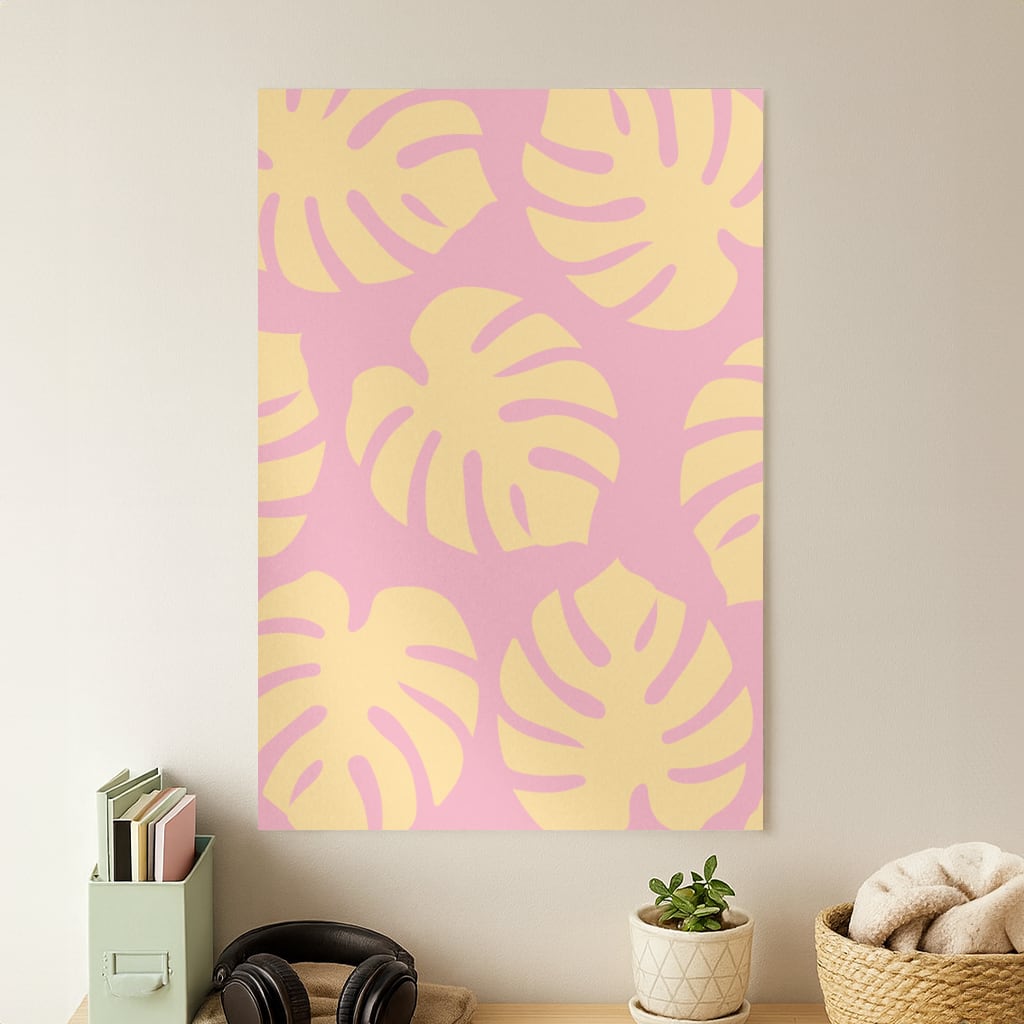 Pink And Yellow Summer Leaves Pattern Poster
