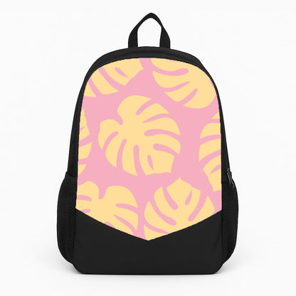 Pink And Yellow Summer Leaves Pattern Large Backpack