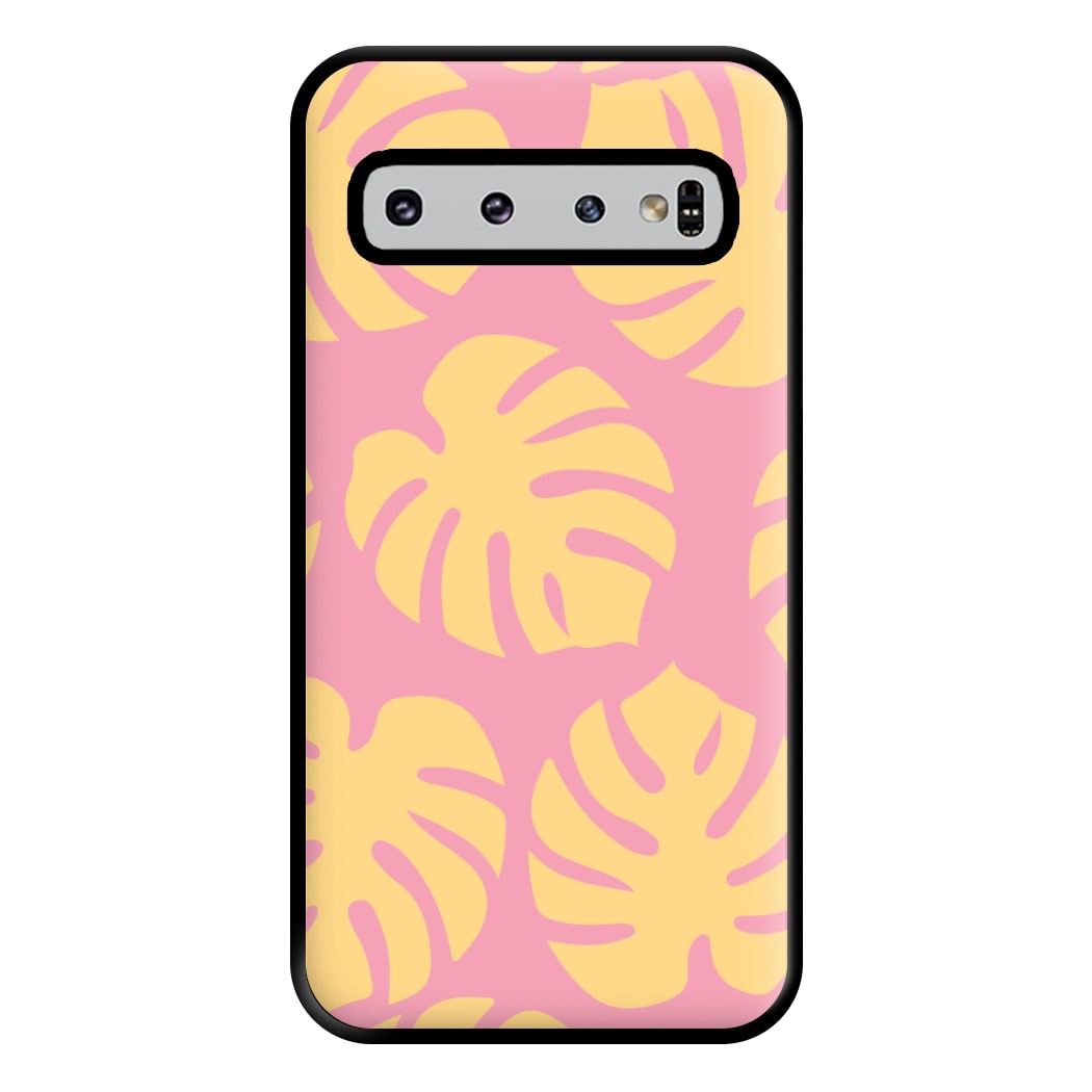 Pink And Yellow Summer Leaves Pattern Phone Case for Galaxy S10 Plus