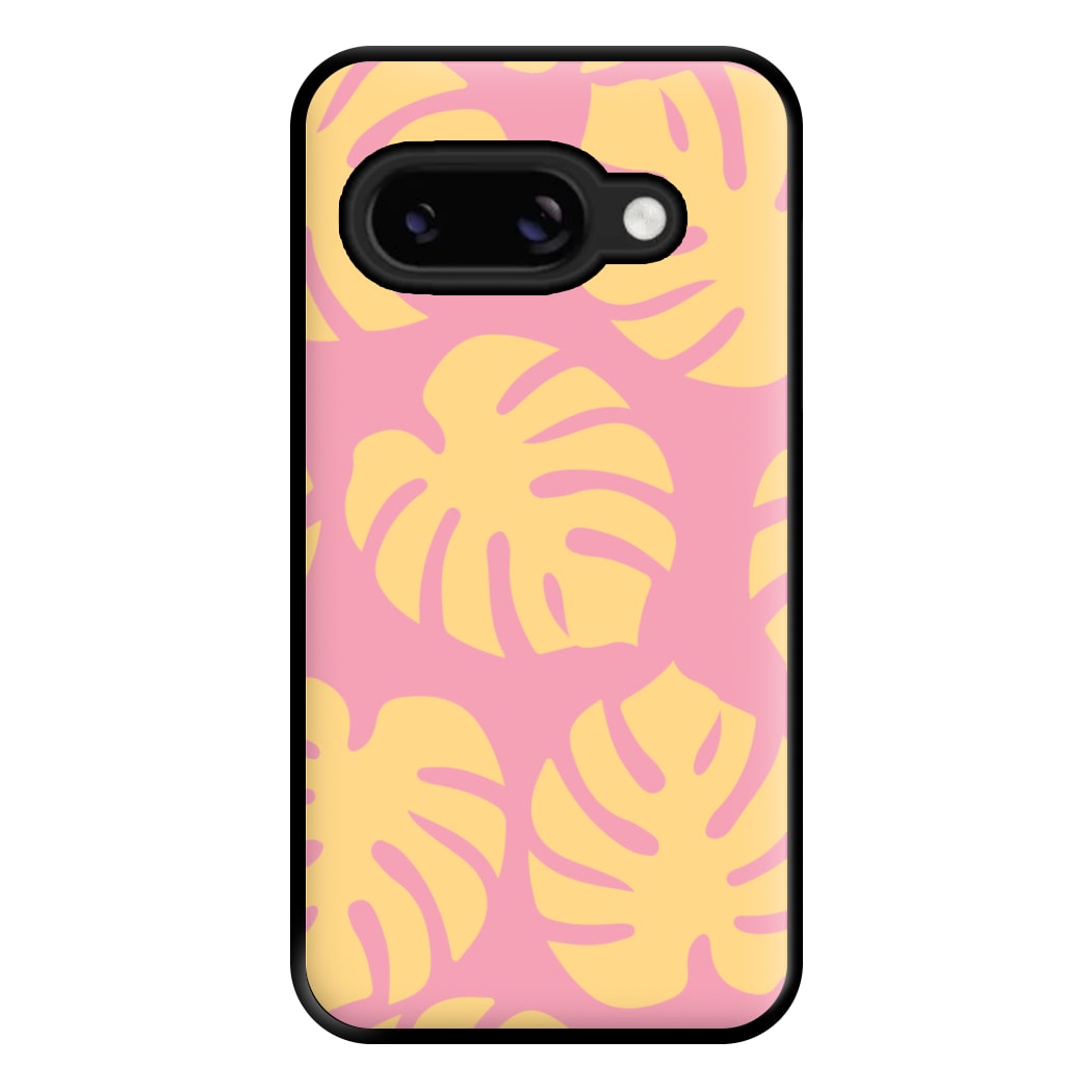 Pink And Yellow Summer Leaves Pattern Phone Case for Google Pixel 8a