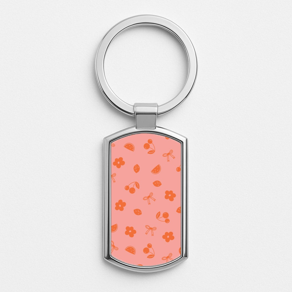 Coquette Orange Cherries Pattern Silver Keyring