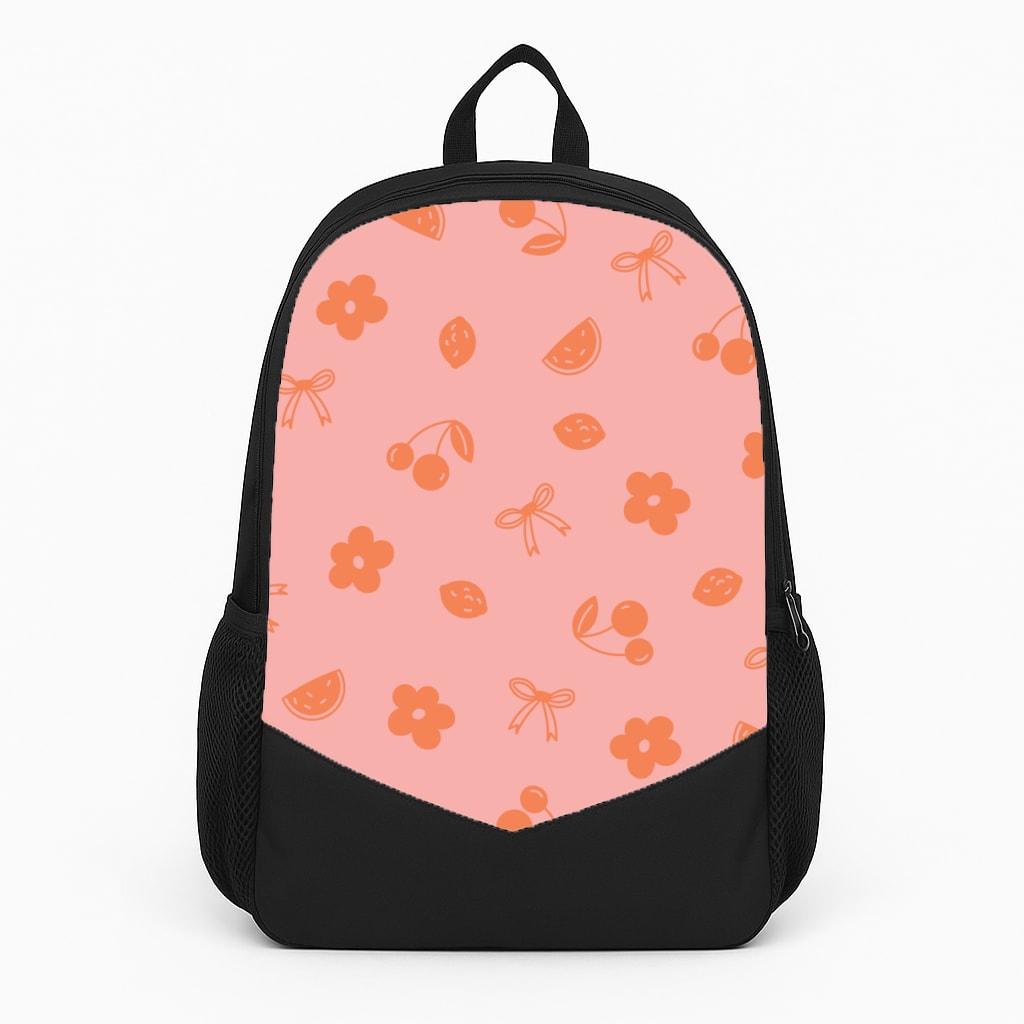 Coquette Orange Cherries Pattern Large Backpack