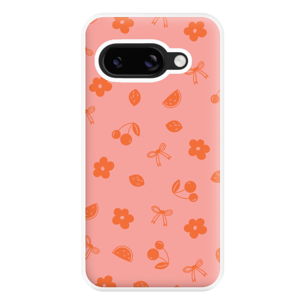 Coquette Orange Cherries Pattern Phone Case for Google Pixel 8a
