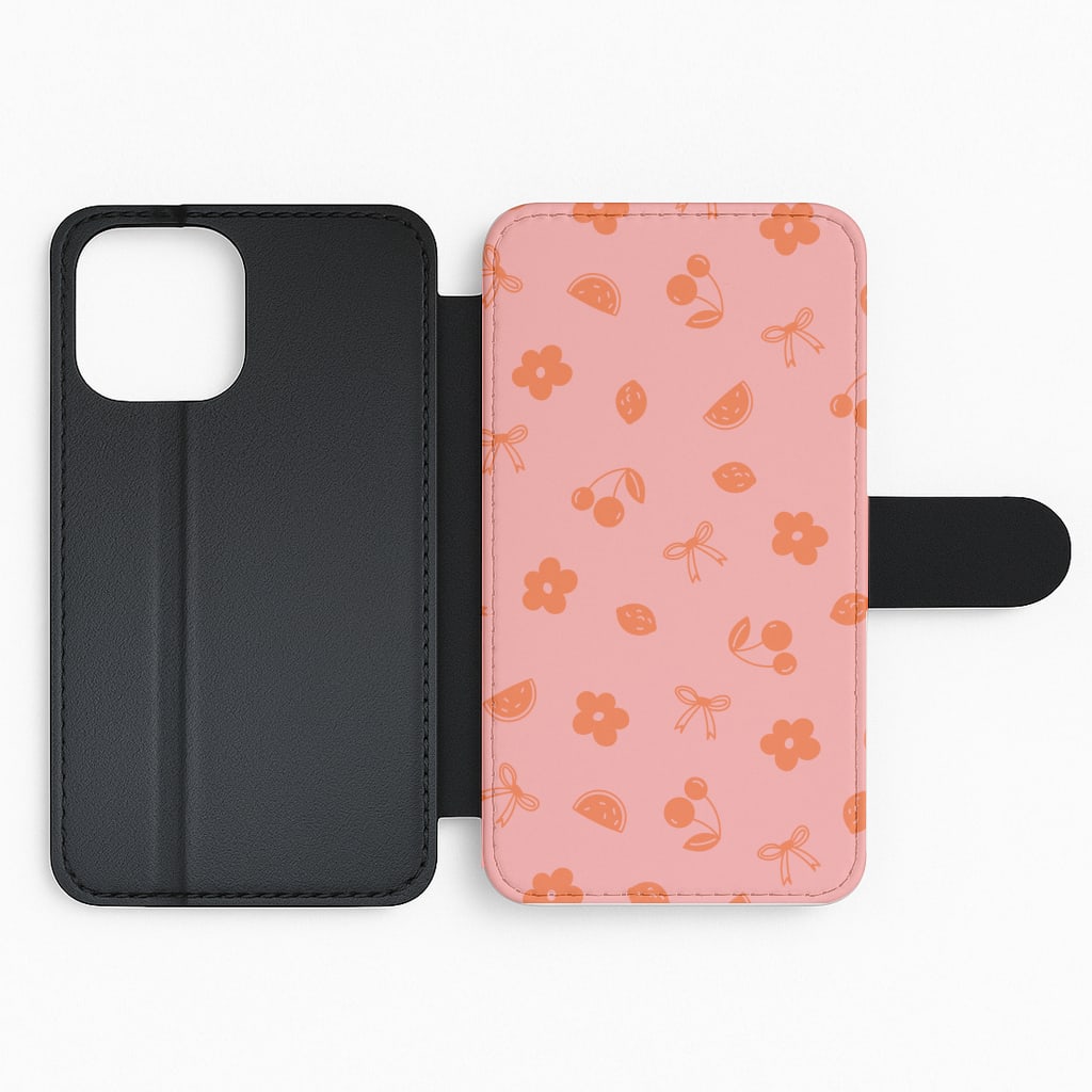 Coquette Orange Cherries Pattern Flip Phone Case