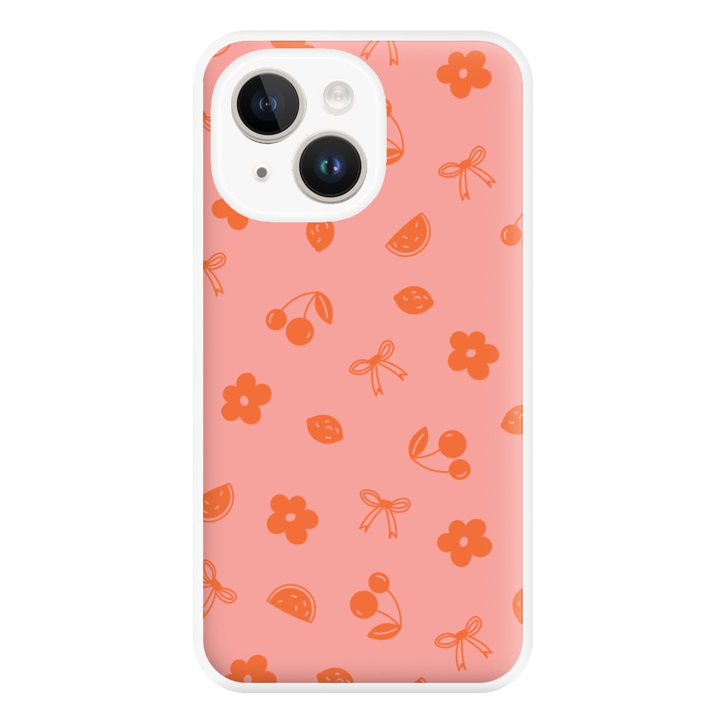 Coquette Orange Cherries Pattern Phone Case for iPhone 14 Plus
