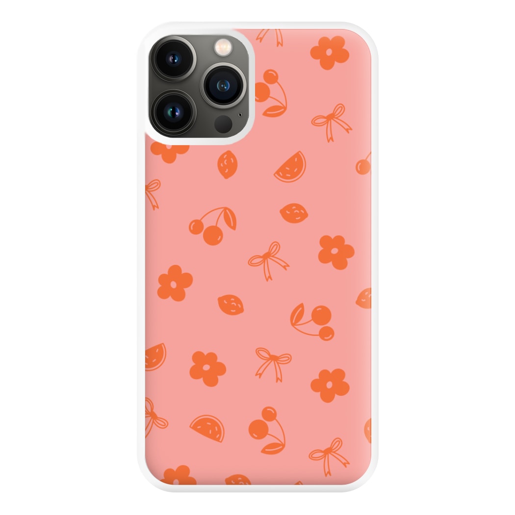 Coquette Orange Cherries Pattern Phone Case for iPhone 13 Pro Max