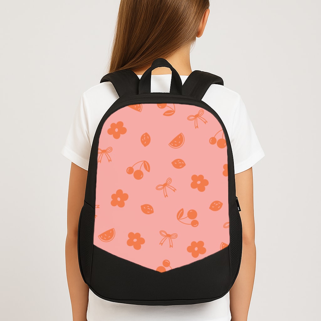 Coquette Orange Cherries Pattern Large School Bag