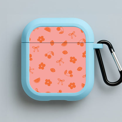 Coquette Orange Cherries Pattern Blue AirPods Case