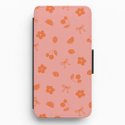 Coquette Orange Cherries Pattern Flip / Wallet Phone Case