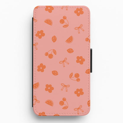 Coquette Orange Cherries Pattern Flip / Wallet Phone Case