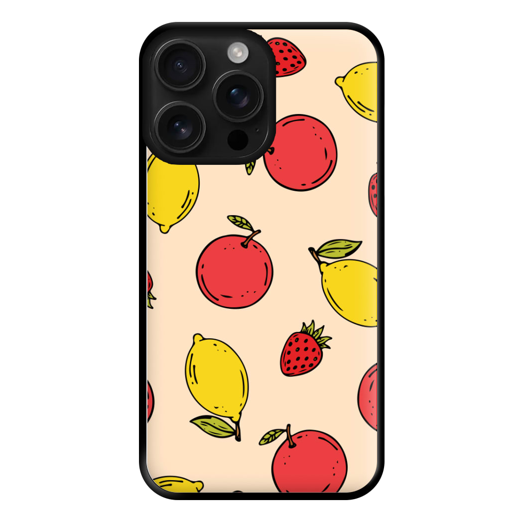 Sketched Summer Fruits Pattern Phone Case for iPhone 16 Pro Max