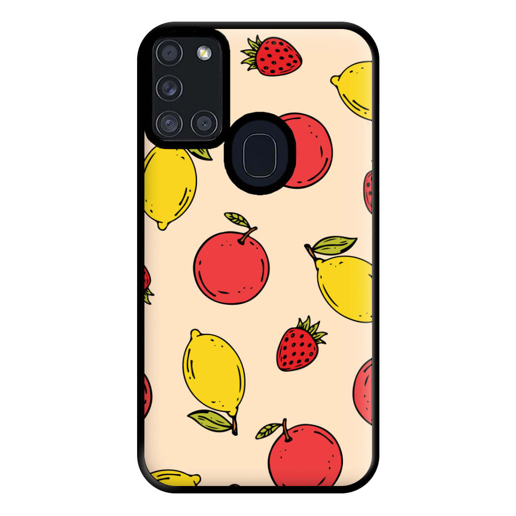 Sketched Summer Fruits Pattern Phone Case for Galaxy A21s