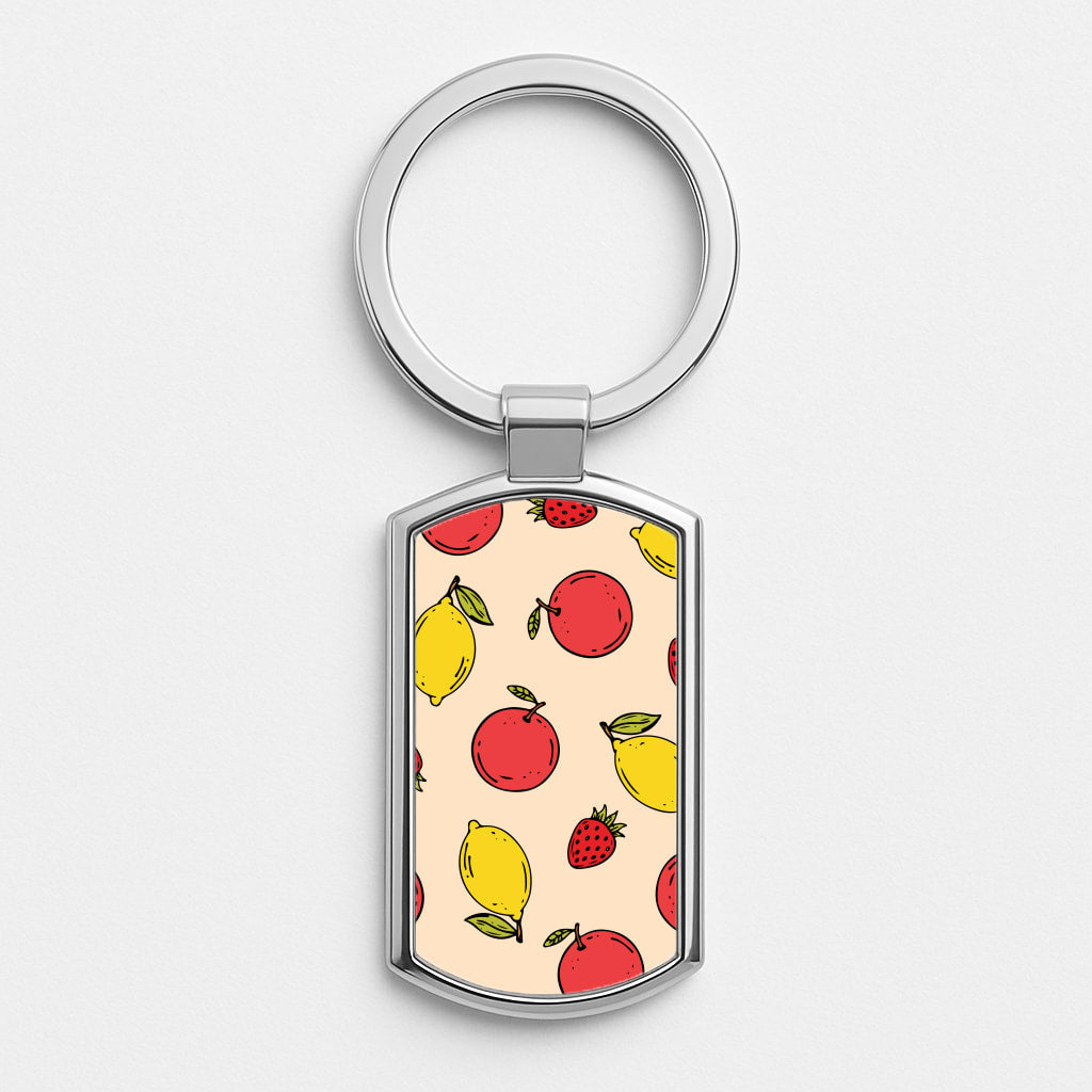 Sketched Summer Fruits Pattern Silver Keyring