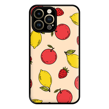 Sketched Summer Fruits Pattern Phone Case for iPhone 14 Pro Max