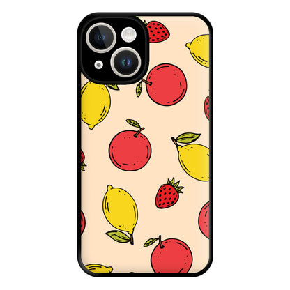 Sketched Summer Fruits Pattern Phone Case for iPhone 14