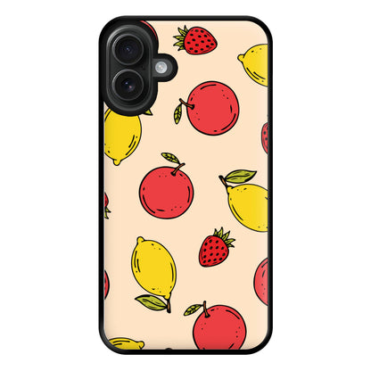Sketched Summer Fruits Pattern Phone Case for iPhone 16 Plus