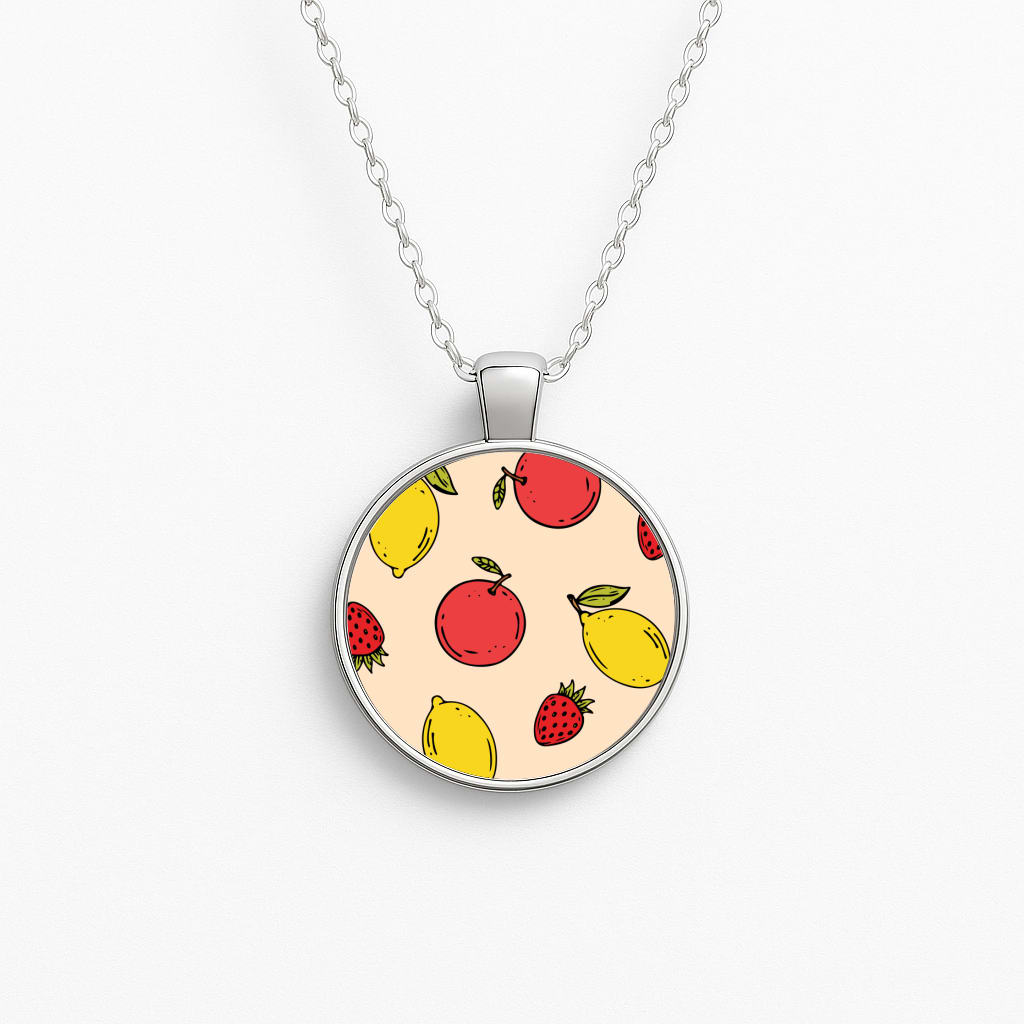 Sketched Summer Fruits Pattern Circle Necklace