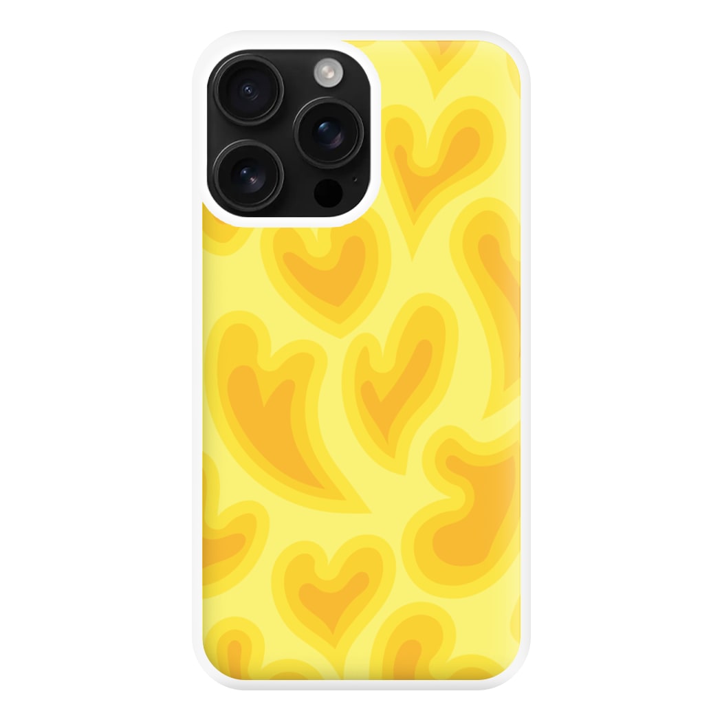 Trippy Summer Hearts Yellow Pattern Phone Case for iPhone 16 Pro Max