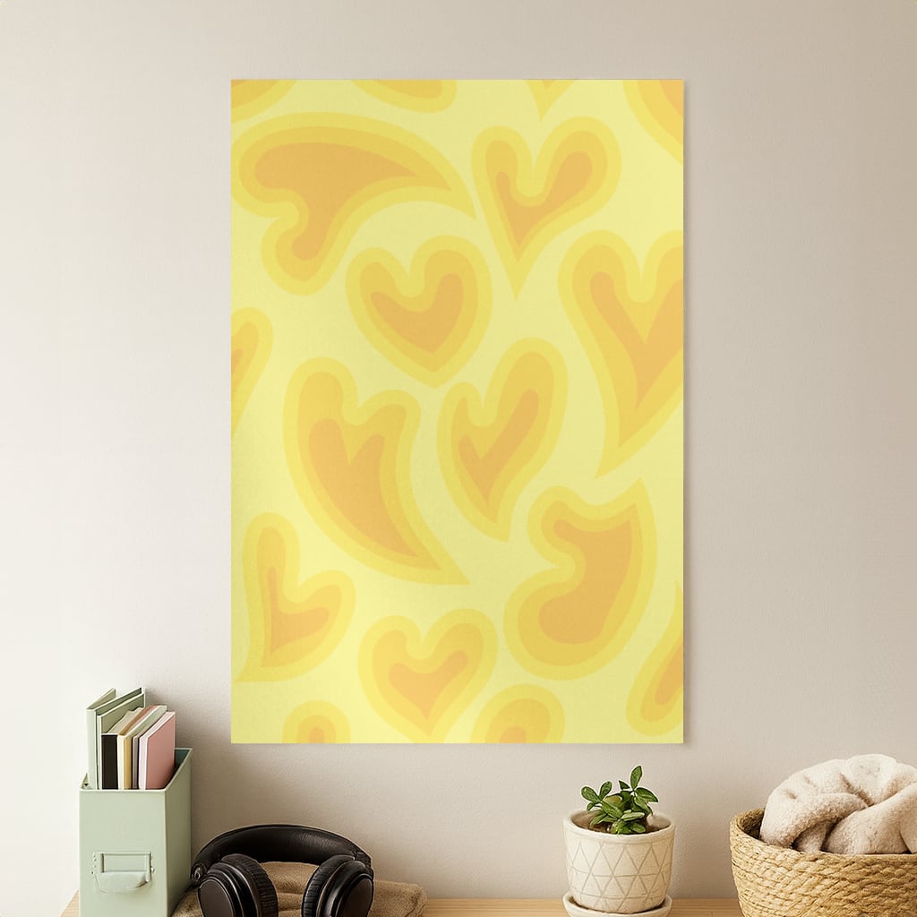 Trippy Summer Hearts Yellow Pattern Poster