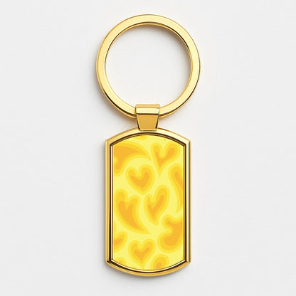 Trippy Summer Hearts Yellow Pattern Gold Keyring