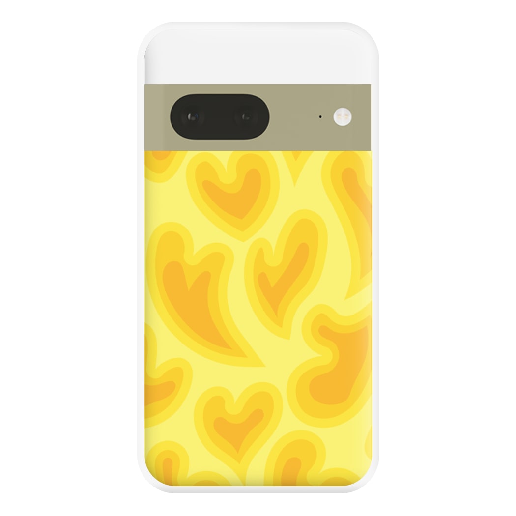 Trippy Summer Hearts Yellow Pattern Phone Case for Google Pixel 7a