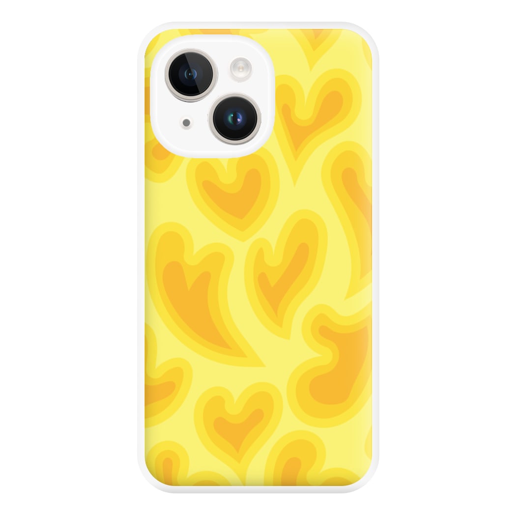 Trippy Summer Hearts Yellow Pattern Phone Case for iPhone 14 Plus