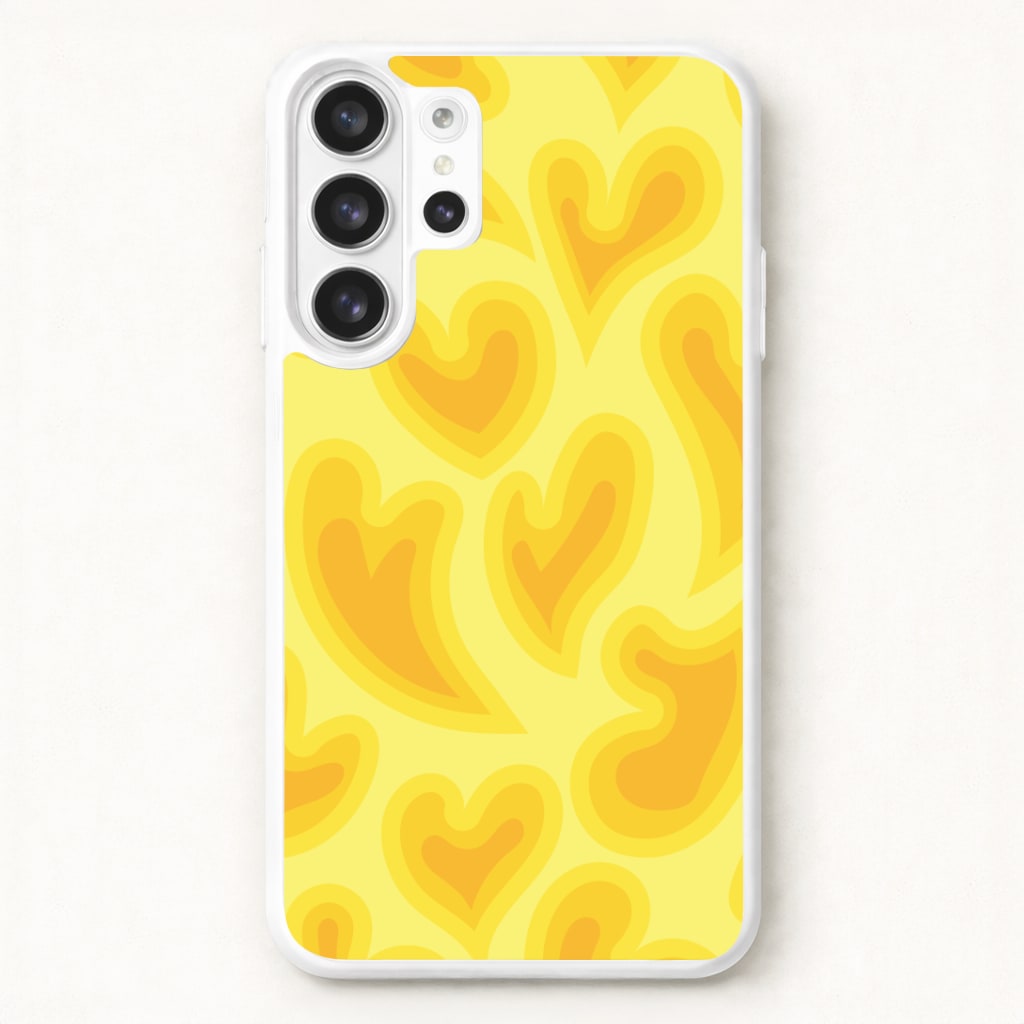 Trippy Summer Hearts Yellow Pattern Phone Case for Galaxy S26 Ultra