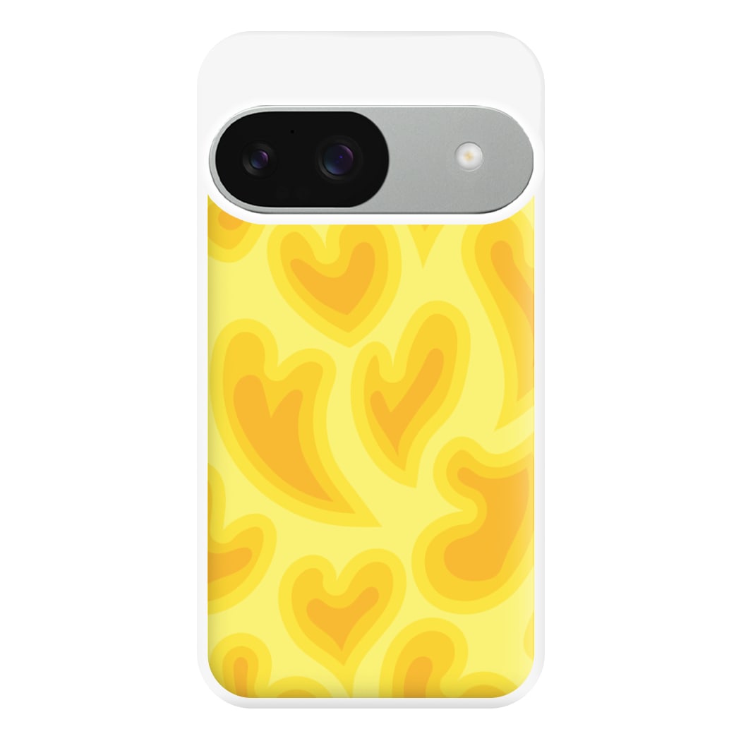 Trippy Summer Hearts Yellow Pattern Phone Case for Google Pixel 9 / 9 Pro