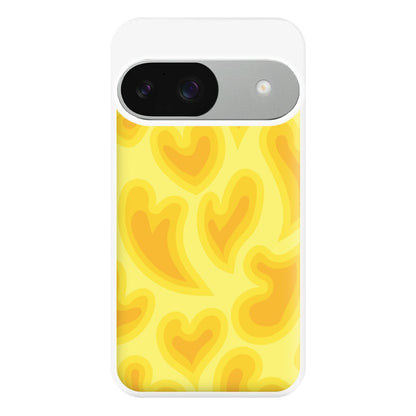 Trippy Summer Hearts Yellow Pattern Phone Case for Google Pixel 9 / 9 Pro