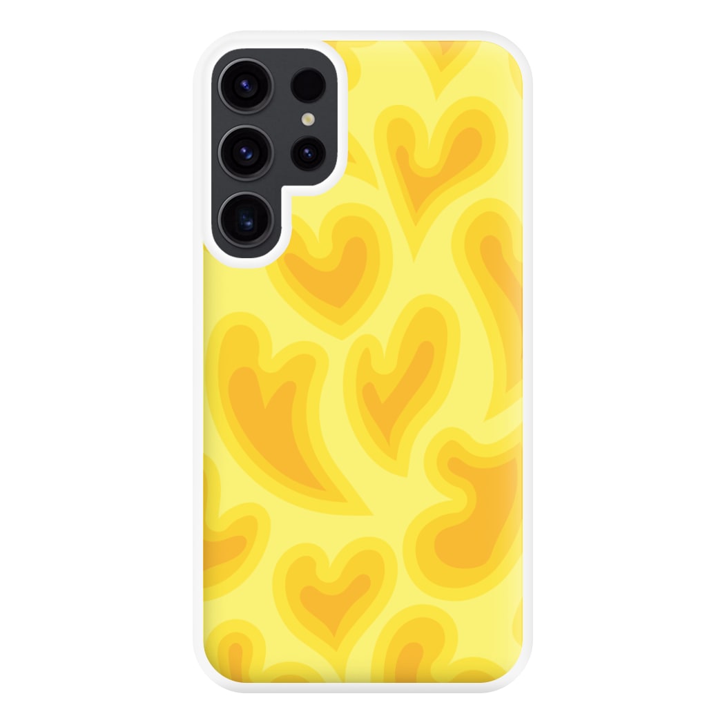 Trippy Summer Hearts Yellow Pattern Phone Case for Galaxy S23 Ultra