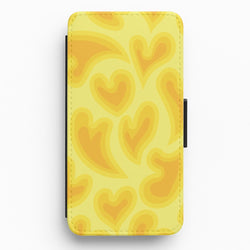 Trippy Summer Hearts Yellow Pattern Flip / Wallet Phone Case