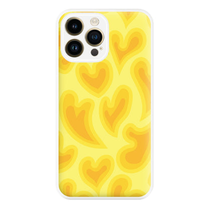 Trippy Summer Hearts Yellow Pattern Phone Case for iPhone 14 Pro Max