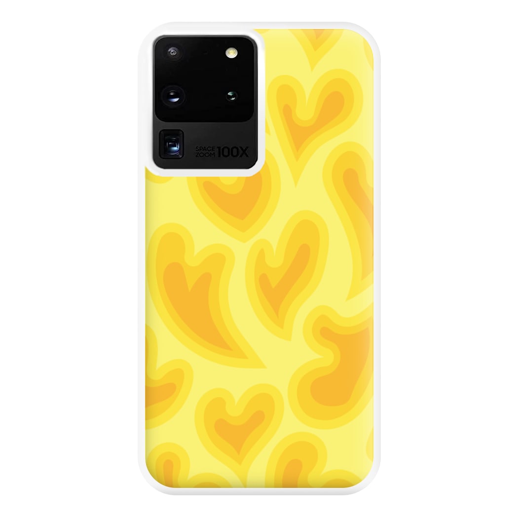 Trippy Summer Hearts Yellow Pattern Phone Case for Galaxy S20 Ultra