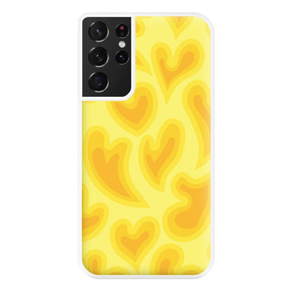 Trippy Summer Hearts Yellow Pattern Phone Case for Galaxy S21 Ultra