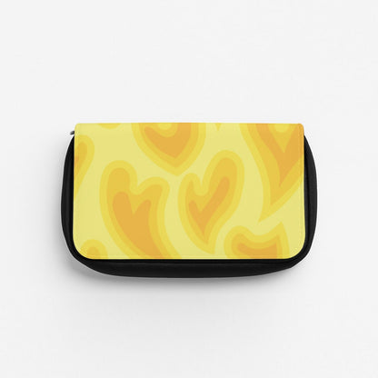 Trippy Summer Hearts Yellow Pattern Pencil Case