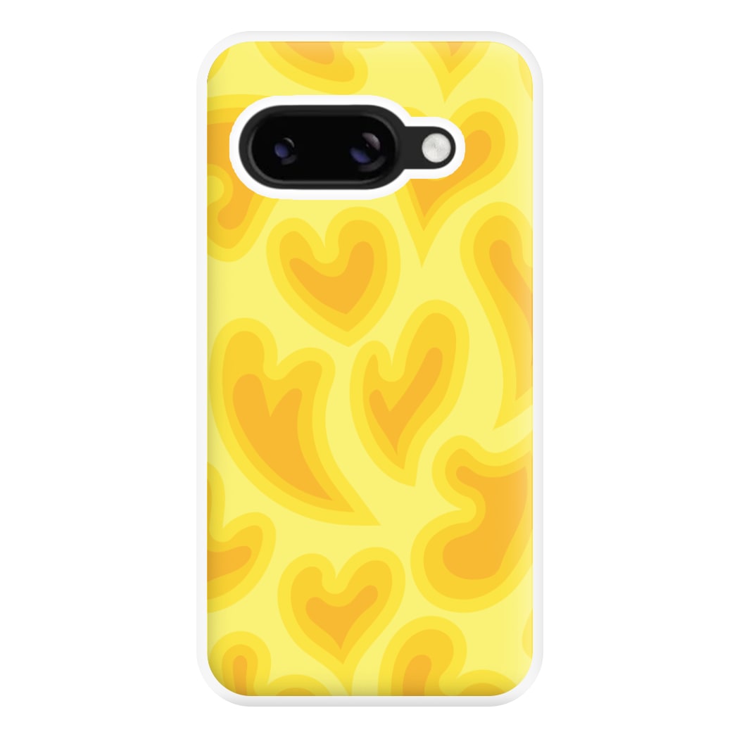 Trippy Summer Hearts Yellow Pattern Phone Case for Google Pixel 8a