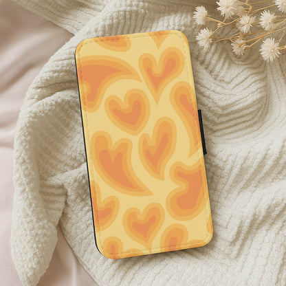 Trippy Summer Hearts Orange Pattern Wallet Phone Case