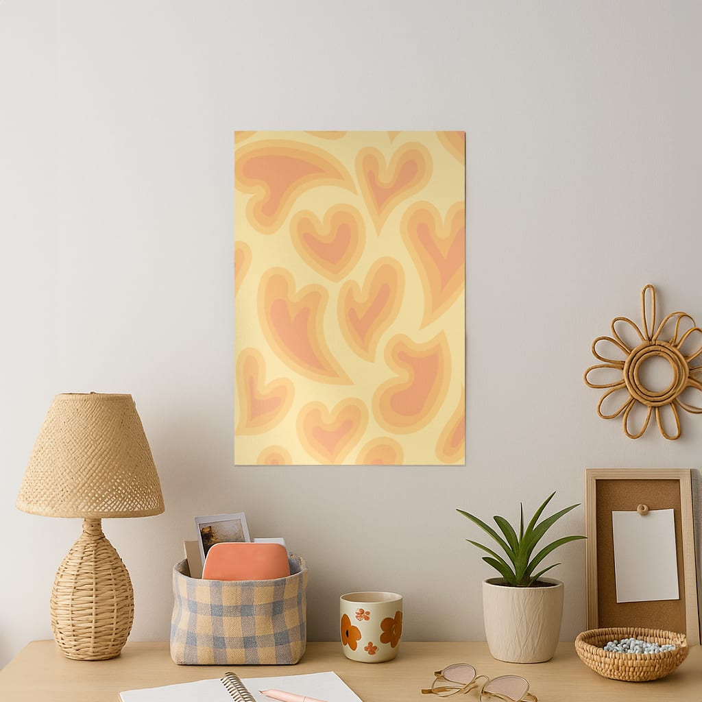 Trippy Summer Hearts Orange Pattern Art Print
