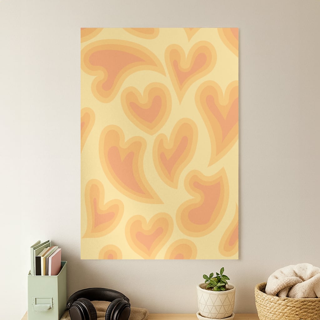 Trippy Summer Hearts Orange Pattern Poster