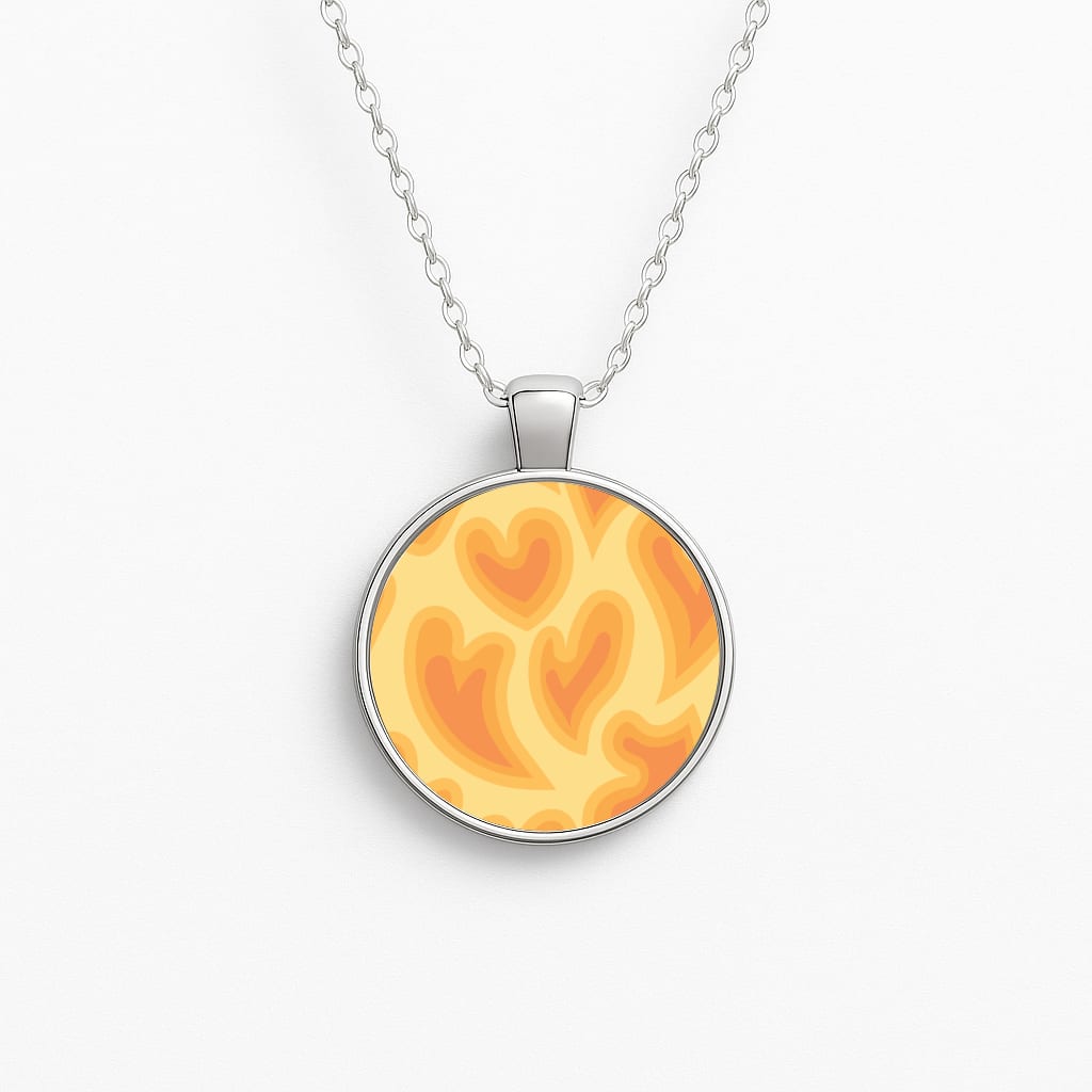 Trippy Summer Hearts Orange Pattern Circle Necklace