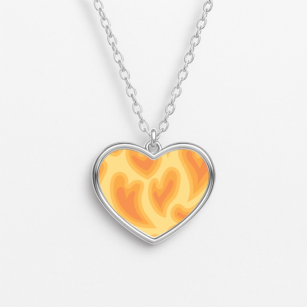 Trippy Summer Hearts Orange Pattern Heart Necklace