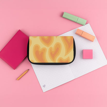 Trippy Summer Hearts Orange Pattern Pencil Case