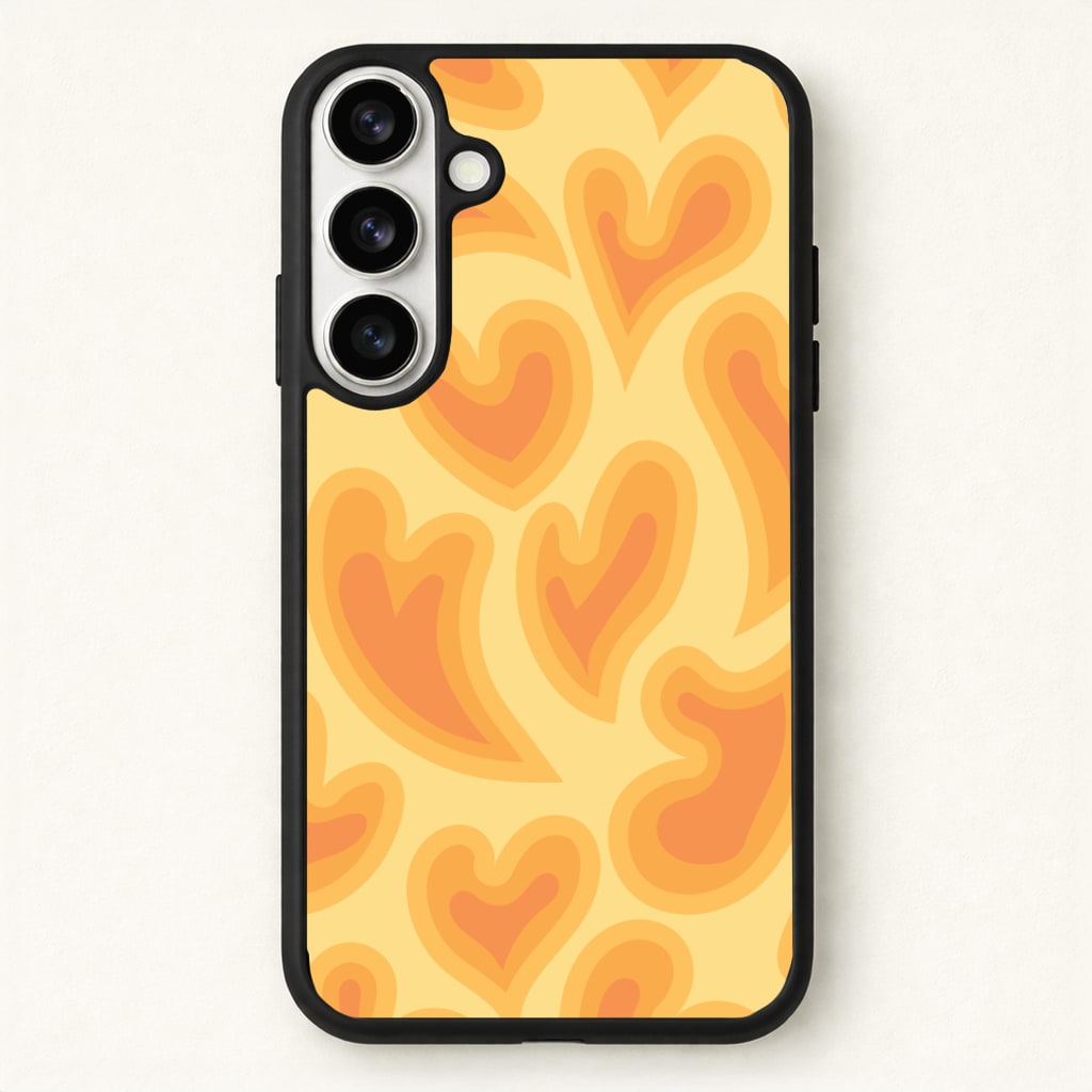 Trippy Summer Hearts Orange Pattern Phone Case for Galaxy S26