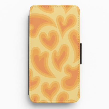 Trippy Summer Hearts Orange Pattern Flip / Wallet Phone Case